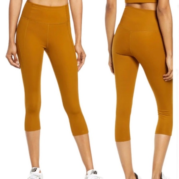 GIRLFRIEND COLLECTIVE NWT HIGH WAIST CAPRI LEGGINGS SADDLE EXTRA SMALL - Picture 1 of 10